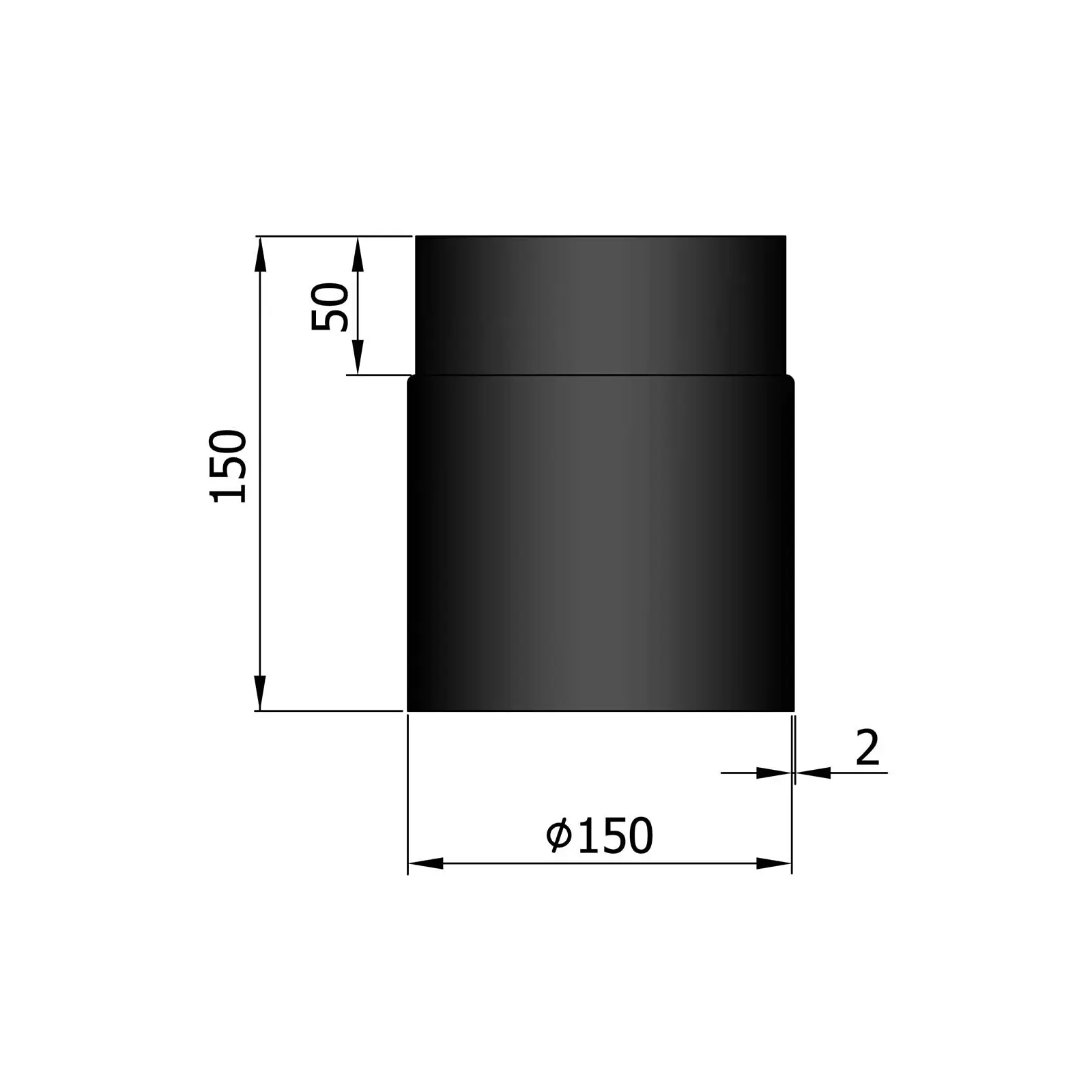 Rauchrohr 150 mm Durchmesser lackiert Länge 15 cm