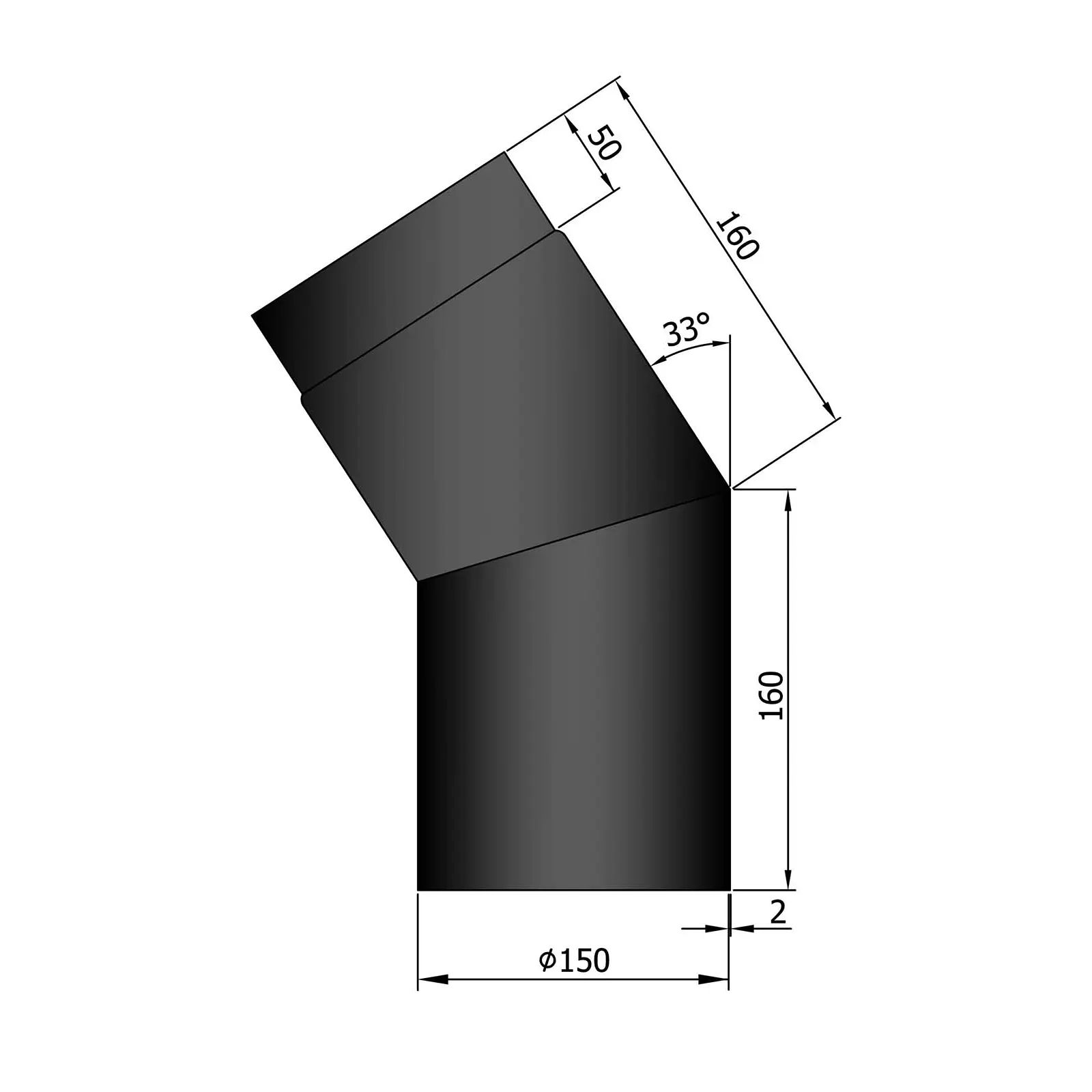 Rauchrohr 150 mm Durchmesser lackiert Bogen 33 Grad
