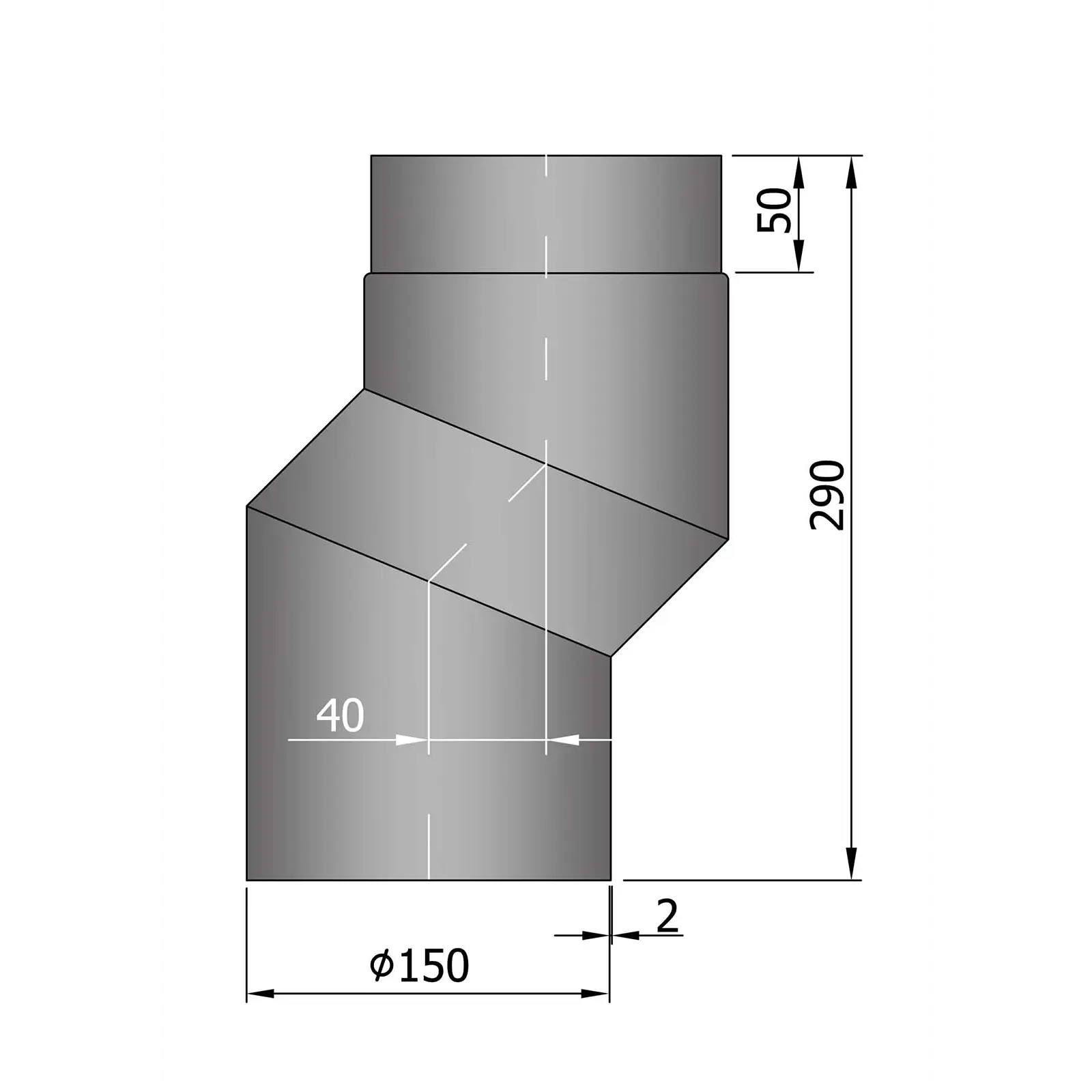 Rohrbogen S L: 290 mm (Versatz um 40 mm)