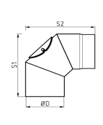 Rauchrohr Bogen 3-tlg. mit Tür 90 Grad 180 mm Durchmesser blank
