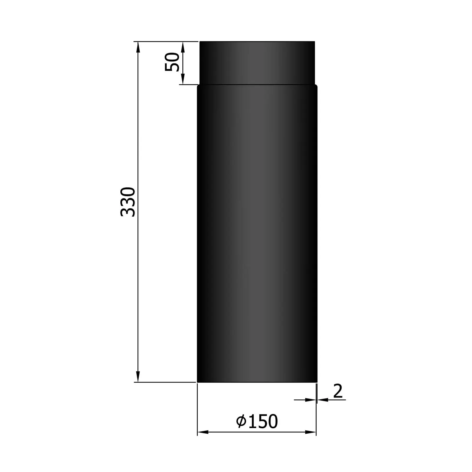 Rauchrohr 150 mm Durchmesser lackiert Länge 33 cm