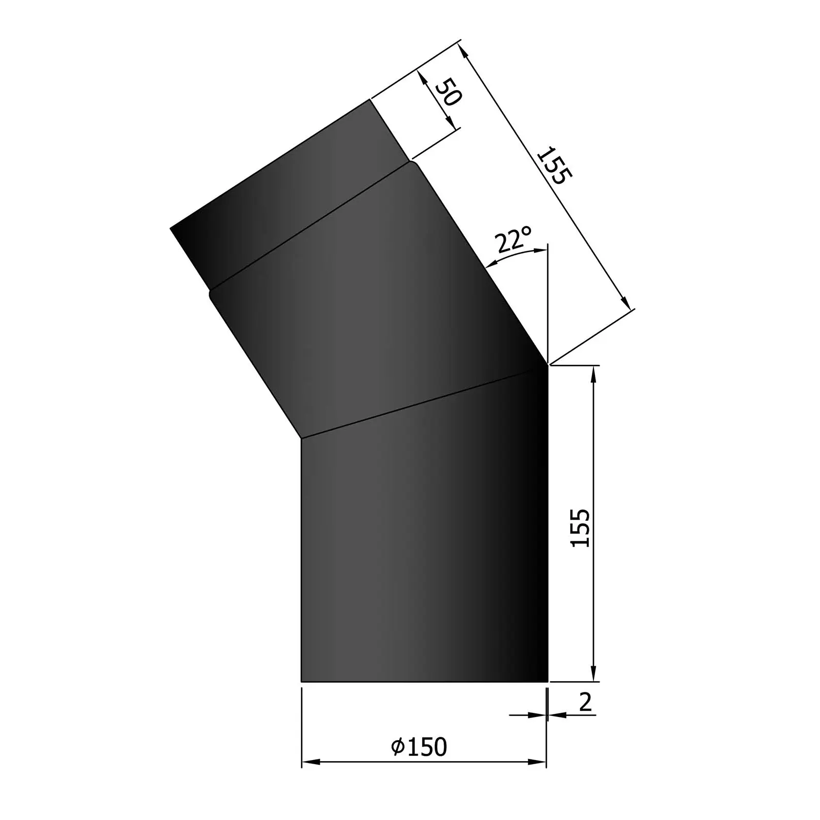 Rauchrohr 150 mm Durchmesser lackiert Bogen 22 Grad